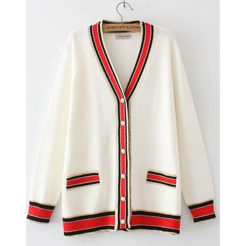 Plus Size Womens V-neck Crochet Cardigan Black Beige 2XL-4XLStriped Autumn Winter Outerwear