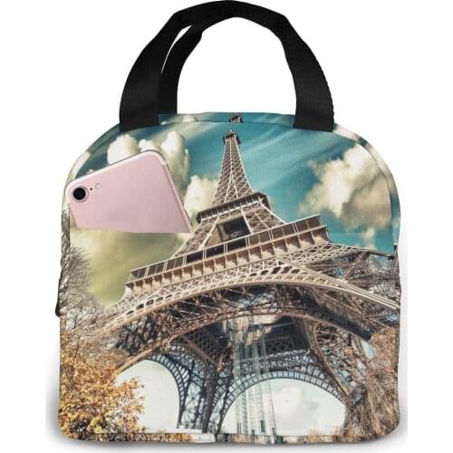 Wonderful Street View Of Paris Eiffel Tower Vegetation Cooler Bag Portable Zipper Thermal Lunch Bag Convenient Box Tote Food Bag