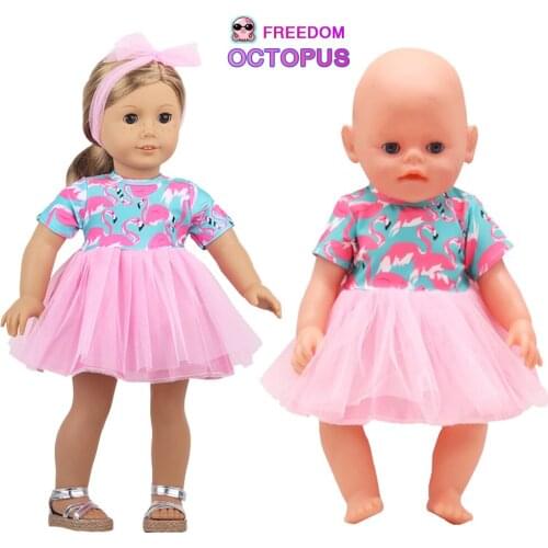 Printed Flamingo Skirt For 43cm New Bebe Born Doll Lovely Animal Dress Accessories Fit 17" American And Our Generation DIY Doll