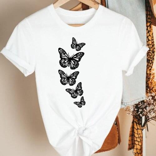 Women Clothes Butterfly Sweet Lovely Cute 90s Cartoon Summer Short Sleeve Print Fashion Tshirt Female Tee Top Graphic T-shirt