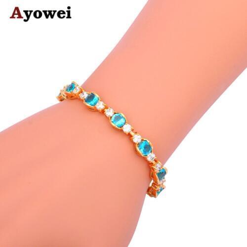 Pendientes Bracelets for Ladies Charming Style Gold color Sky Blue Zirconia Zircon Fashion Jewelry for Wedding TBS989A