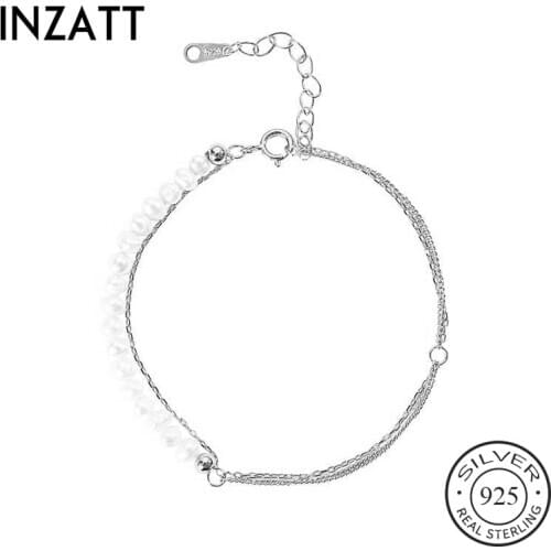 INZATT Real 925 Sterling Silver Pearl Asymmetry Bracelet For Fashion Women Party Cute Fine Jewelry Minimalist Accessories Gift