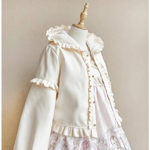 Lolita plus velvet coat female Korean student thickened autumn and winter Lolita woolen coat female short section small cute