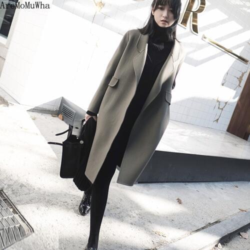 AreMoMuWha 2019 winter new coat college wind coat womens Japanese wool coat in the long section wool coat long coat women MH511