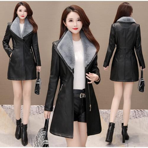Women lambs wool coat female medium long thick warm shearling coats suede leather Jackets autumn winter female outerwear Xnxee