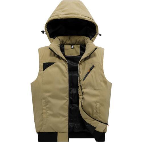 Sports Leisure Mens Down Cotton Waistcoat Thickening Winter Men Outwears Hooded Zipper Pocket Youth Waistcoat SIZE XXXL