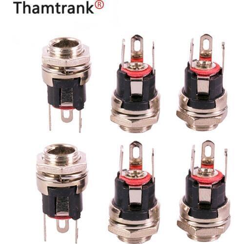 10pcs/lot DC Panel Mount DC Female Jack Socket Power Supply Wire Connector 5.5mmX2.1mm Metal DC Chassi Adapter Wholesale