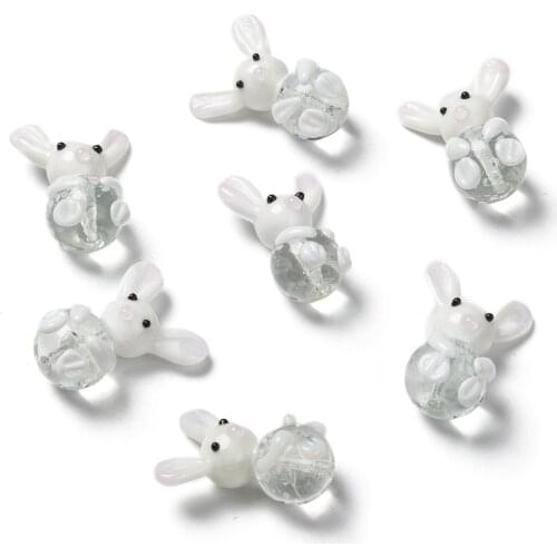 10Pcs Handmade Rabbit Lampwork Beads Cute Animal Glass Loose Bead For Bracelet Necklace DIY Jewelry Making Findings 25x28mm