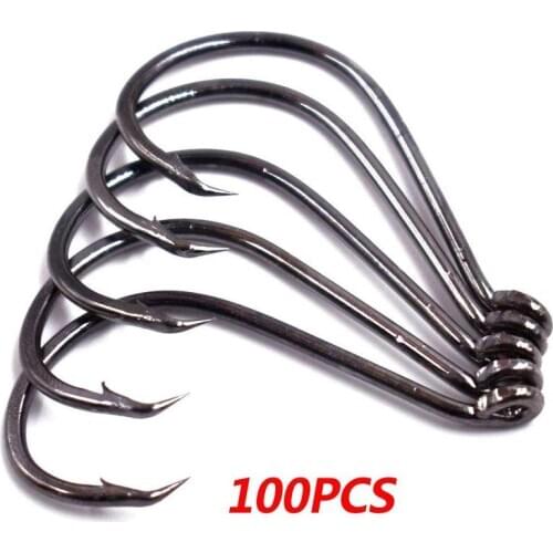 100pcs Mustad Jigging Hooks High Carbon Steel Deep Ocean Fishing Large Barbs With Circle Squid Grouper Peche