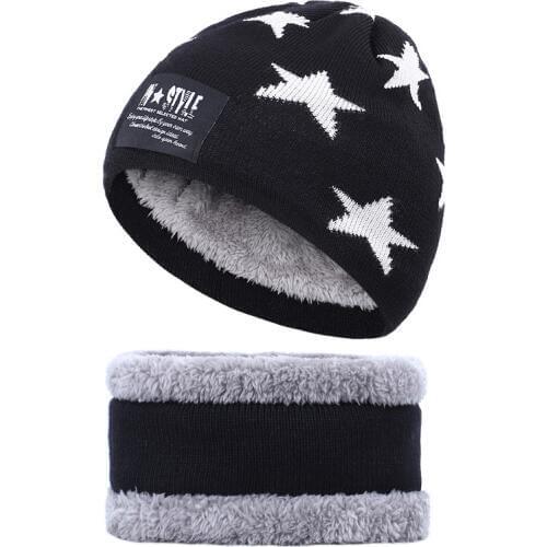 2Pcs/set Winter Beanie Hat Scarf Set High Quality Thick Plush Velvet Lined Warm Knit Hat Outdoor Running Cycling Ski Sports Cap