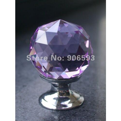20PCS/LOT FREE SHIPPING 30MM PURPLE CRYSTAL KNOBS WITH CHROME ZINC BASE
