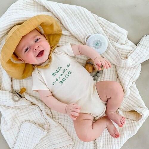 2021 Newborn Baby Summer Clothing Baby Jumpsuits For Boys And Girls White Sun Sand Short Sleeve Bodysuit for Kids