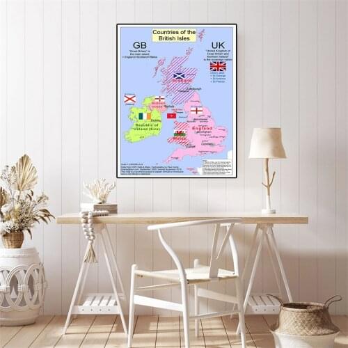 42*59cm Map Of The UK Vintage Canvas Painting Decorative Wall Art Poster Living Room Home Decoration School Supplies Travel Gift