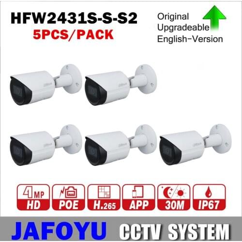 5PCS DH Original 4MP WDR IR Bullet Network Camera IPC-HFW2431S-S-S2 SMART H.264+/H.265+ Support POE IVS ONVIF Max 256GB Micro SD
