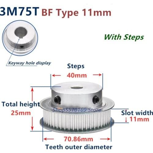 75 Teeth HTD 3M Synchronous Pulley 3m timing pulley Width 11mm 75T 3M timing belt HTD3M Pulley gear bore 5mm-25mm