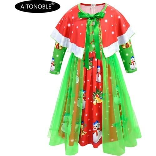 Aitonoble New Costume Christmas Dress with /christmas hat socks bag gloves Girls Dress Cosplay Christmas For Girls' cosplay