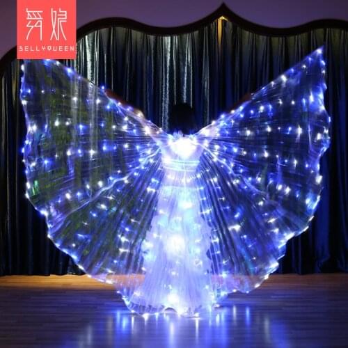 Adult Belly Dance Accessories Led Wings with Adjustable Sticks Stage Performance Props Shining Led Wings Open 360 Degrees