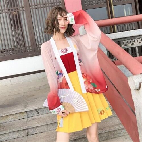 Asian Streetwear Hanfu Set Suit Casual Long Sleeve Embroidery Tops Skirt Mini Lady Traditional Chinese Style 3 Piece Set 30774