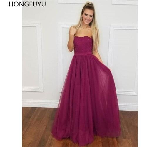 HONGFUYU Shining Tulle Strapless A-line Prom Party Dresses Sleeveless Formal Evening Dress with Rhinestones Zipper Back Custom