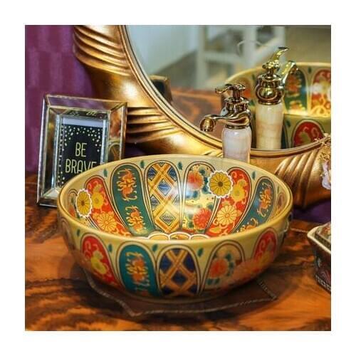 Jingdezhen handmade American antique basin, art basin ceramic washbasin, wash basin on the circular table household