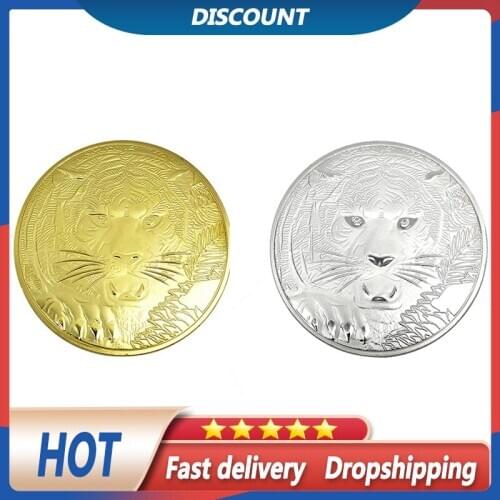 Dragon Battle Tiger Gold-plated Silver Commemorative Coin Animal Love Medal Coin Ornaments Home Decoration