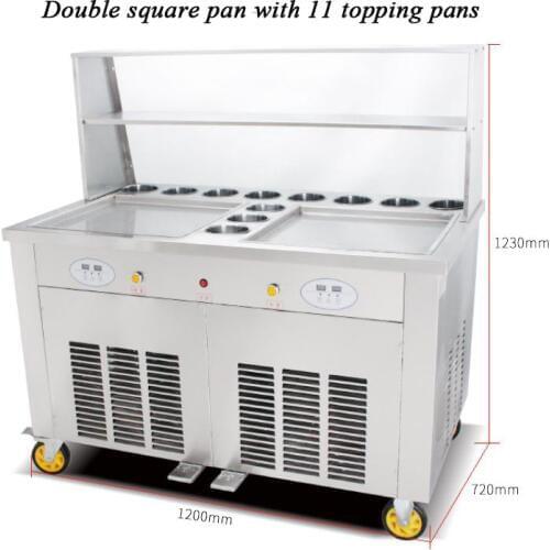 Double square pan with 1 pans Ice Cream Roller rolling Rolled Flat fried ice cream machine double 2 pan ice cream roller machine