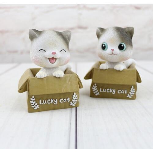 7x6x8.5CM New Creative Adorable Pet Resin Crafts Lucky Cat Figurine for Car Interior Decoration Desk Decoration Cute Cartoon Cat