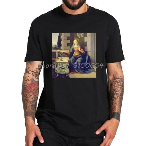 Summer Cotton T Shirt Men Leonardo Da Vinci "Annunciation 2." T-shirt Women Black Tops Harajuku Tee T Shirt Unisex Harajuku