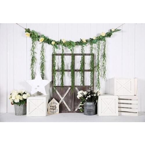 HUAYI Photography Backdrop Flowers wooden barn door Photo Background Baby Child 1st Birthday Cake Smash Studio Photocalls W-4345
