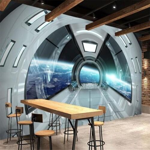 Customize 3D three-dimensional personality space capsule bar KTV background custom large mural green wallpaper papel de parede