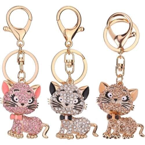 JAVRICK Lovely Cat Keychain Rhinestone Handbag Charm Pendant Car Key Chain Ring Gift