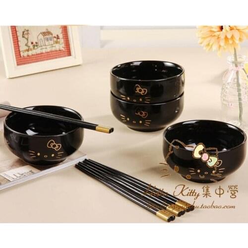 Cartoon Kitty Ceramic bowl rice bowl household dishes suit Container Gift Kitchen Home Decor tableware set porcelain dinnerware
