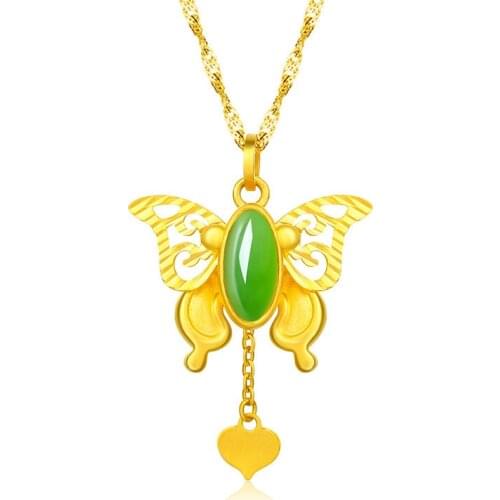 Chinese Natural Jade Green Hand-carved Butterfly Pendant Fashion Boutique Jewelry Women Necklace Popular Gift