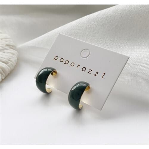 Korean Fashion New Design Geometric Half Round Earrings for Woman Big Blue Color Moon Shape Studs Earrings