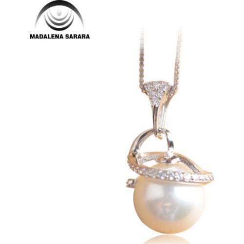 MADALENA SARARA 11-12mm AAA Freshwater Pearl Perfect Round Simple Style Sterling Silver 925 Chain Necklace AAAA CZ inlaid