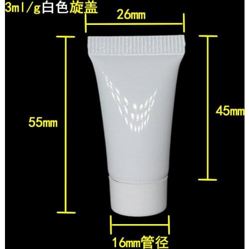 3ML Cosmetic Tube, 3G Cream Tube with white screw lid, Cosmetic Sample 3ml Plastic Soft Bottle used for eye cream container