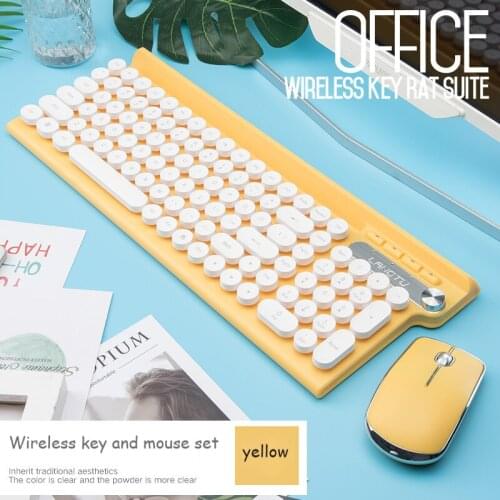Rechargeable 2.4G wireless keyboard and mouse set desktop computer notebook game set Support the waterproof Round retro key cap