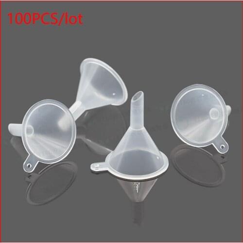 Small Clear Plastic PP Mini Funnels Packaging Travel Tools for Empty Bottle Filling Perfumes Essential Oils Aromatherapy 100pcs