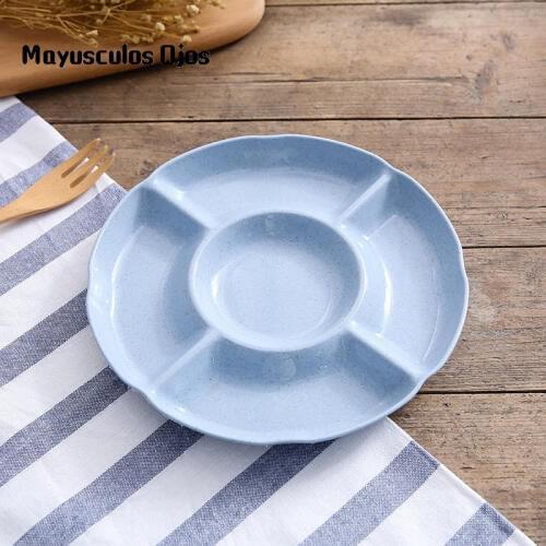 1PC New Products Wheat Straw Round Five Grains Dining Plate Nordic Baby Divided Snack Plate Children Eating Plate