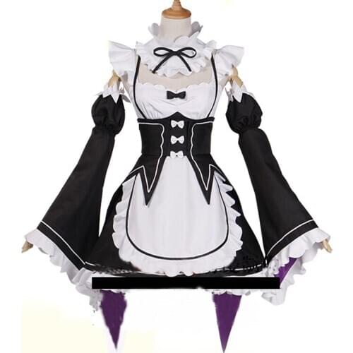 2017 New Anime ReLife In A Different World From Zero RemRam Black And White Lovely Maid Dress Cosplay Costume
