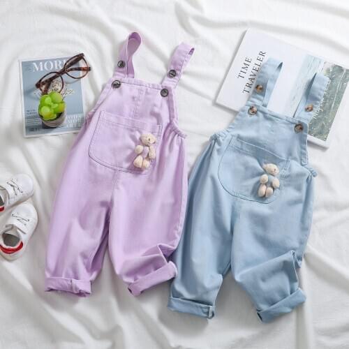 Toddler Kids Overalls 2021 New Childrens Cartoon Pocket Bear Jumpsuits for Boys Girls 1 2 3 4 Y Spring Autumn Baby Casual Pants