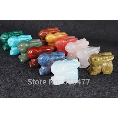 Wholesale Natural crystal stones carvings Zodiac crystal rabbit 12 color set boxed