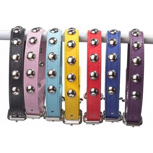 Pet Cat Dog Collar Adjustable Size Pet Supplies Multicolor Fashion Mushroom Rivet Pu Leather Basic Collars Solid Breakaway