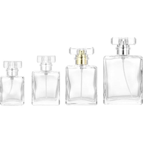 Flat Squaer Clear Glass Perfume Refillable Bottle 30ML 50ML100ML Gold Silver Sptay Pump Empty Parfum Container Acrylic Lid 8pcs