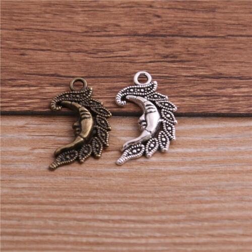 16pcs/lot 15*27mm Two Color Moon face Charms Pendants Jewelry Making Bracelet DIY Jewelry Finding