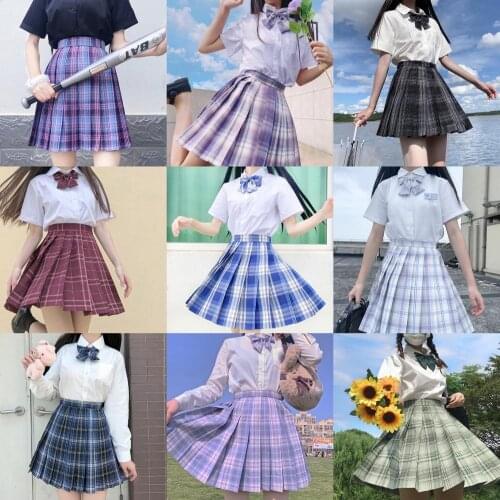 Girl Full Set New School Uniform Pleated Skirts Japanese School Uniform High Waist A-line Plaid Skirt Sexy JK Uniforms For Women