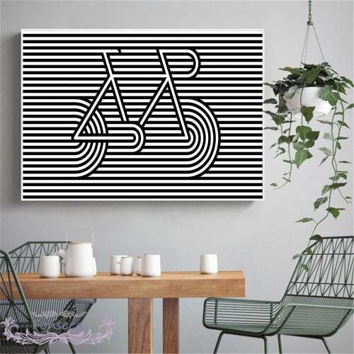 Nordic Poster Modern Minimalist Black and White Bike Line Draw Canvas Painting Wall Art Pictures for Living Room Home Decor
