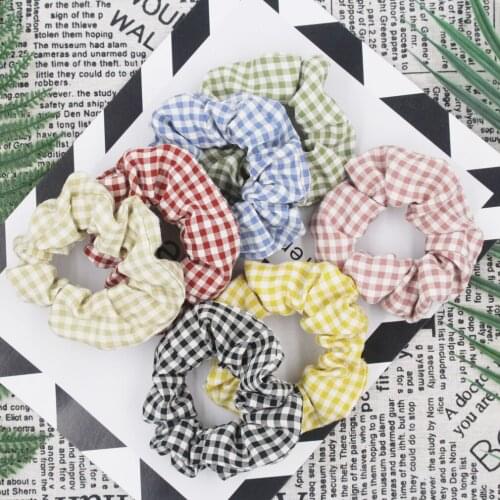 Fashion Women Girls Candy Color Elastic Hair Bands Polyester Plaid Casual Headband Hair Ties Ponytail Holder Hair Accessorie