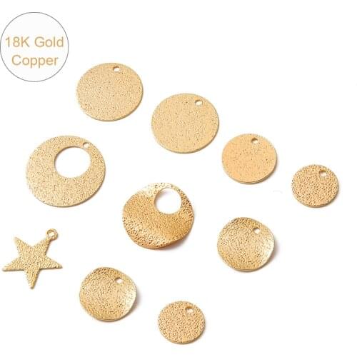 18K Gold Plated 5Pcs Matte Round Slice Star Copper Pendant For Earrings Necklace Making DIY Handmade Finding Jewelry Supplies