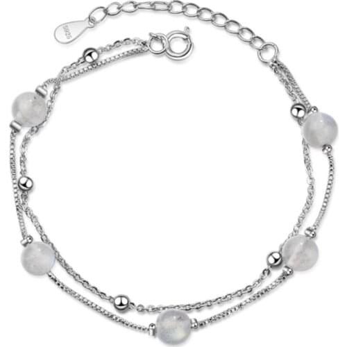 Simple student style personality wild fresh double crystal female models silver plated bracelets JO048